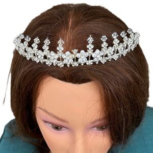 CRYSTALS SILVER PLATED Princess Tiara Headband Bridal Rhinestone Vintage